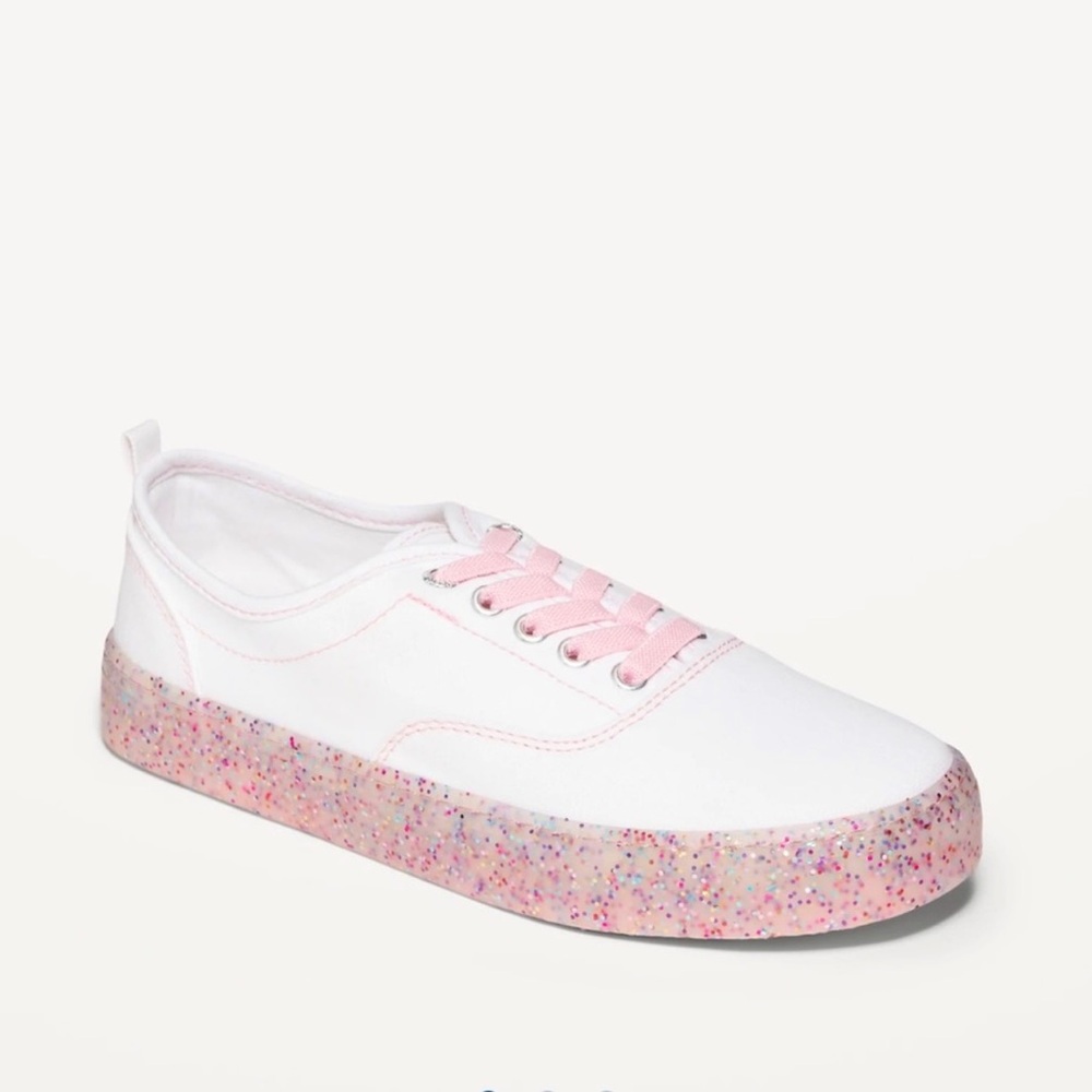 ✨ NEW Girls White Slip On Sneakers w/ Pink Accents | Girls Size 3 | Old Navy